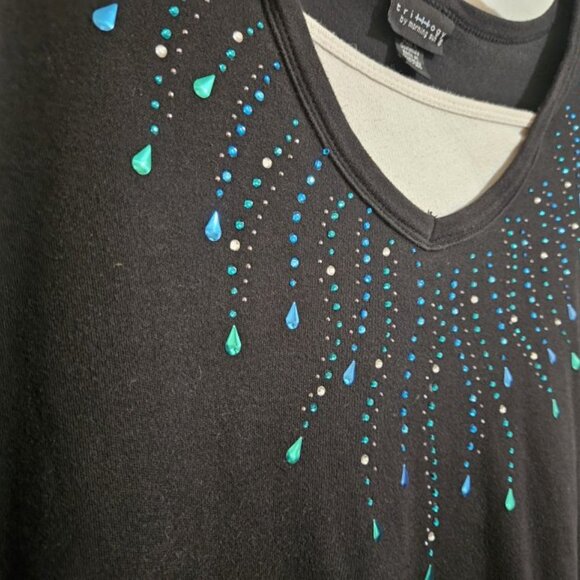 TRILLLOGY by Morning Sun Black Beaded and Rhinestone Pullover Top Ladies Plus 2X - Picture 6 of 7